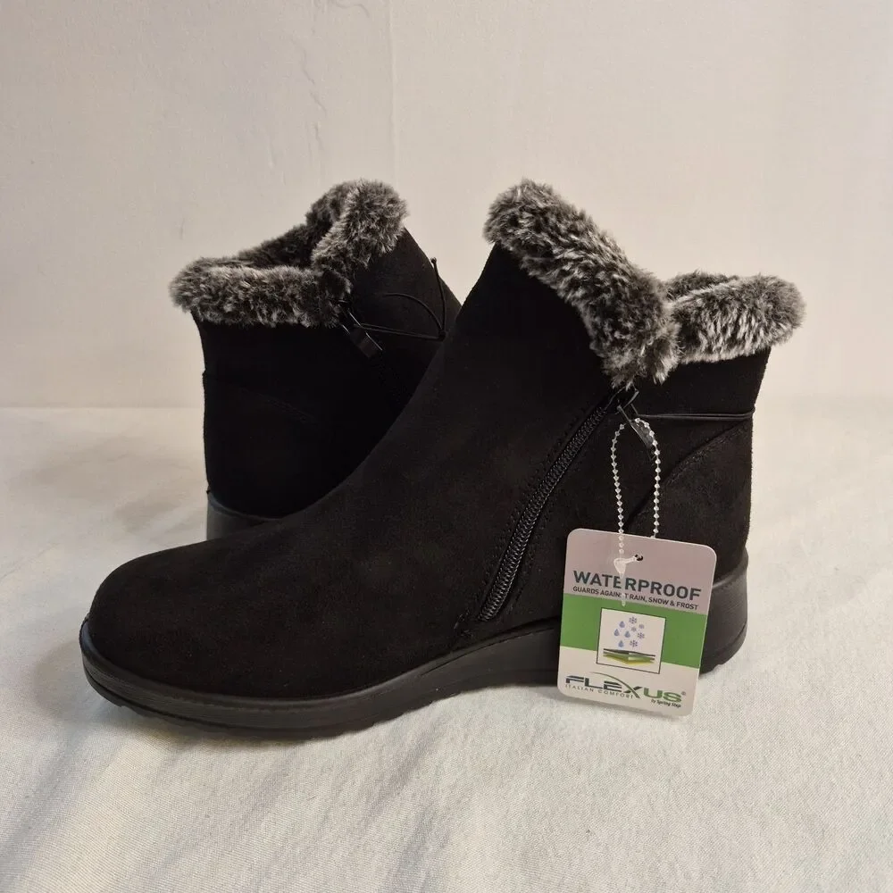 Flexus by Spring Step Womens Elsinore Booties Size 9B Microsuede Faux Fur Black